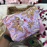 Vriksham Cotton Pouch, Purse for Women with Zipper-Floral Print-Lavender-G19038